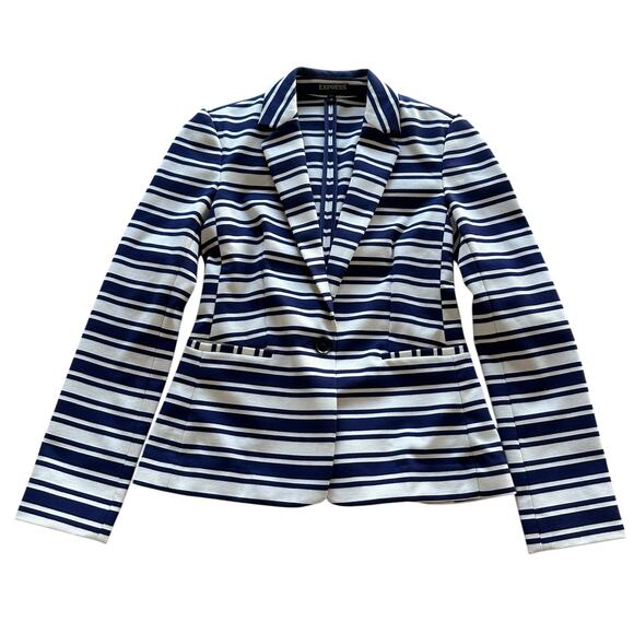 Womens Blazer Size XS Navy White Stripe Structured Professional Office Americana - Picture 1 of 10